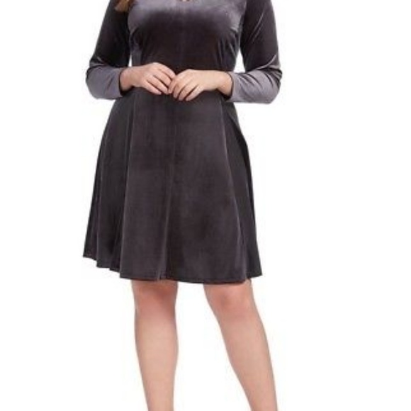 Amanda Uprichard Dress Velvet Fit Flare Gray 1X - Picture 2 of 11